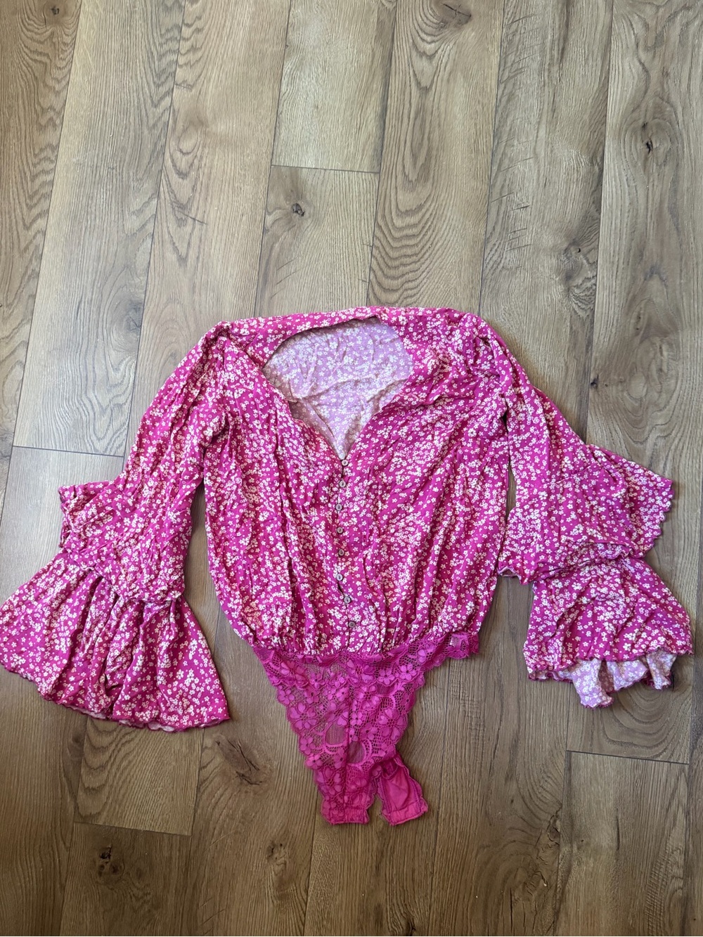 Free People Fuchsia Floral Button-Front Dress